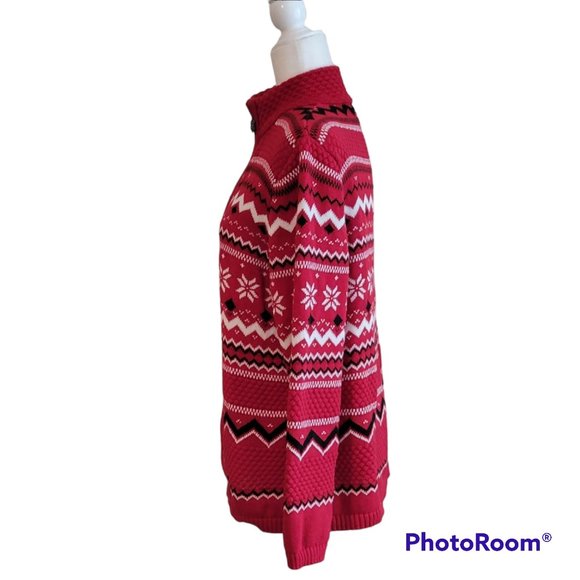 VTG Breckenridge Fair Isle Nordic Zip Front Red Cardigan Sweater Sz XL NEW - Picture 4 of 12